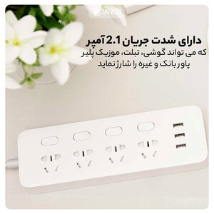 چند راهی و شارژر شیائومی 4 سوکت و 3 یو اس بی Xiaomi Mijia MJSWSKCXB-01QM Power Strip