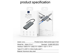 هاب تایپ سی 12 پورت فلزی ویوو WiWU Alpha 12 in 1 Usb Type C Hub