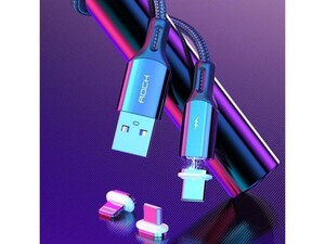 کابل شارژ سریع سه سر مگنتی راک Rock G13 3In1 Magnetic Fast Charging Data Cable 2m