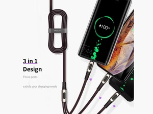 کابل شارژ و انتقال داده 1.2متری 3 در 1 راک ROCK M8 Zn-alloy 3 in 1 Charging Cable 1.2M قابلیت شارژ همزمان 3 دستگاه