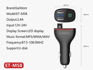 شارژر فندکی با قابلیت پخش موسیقی و تماس ارلدام Earldom Bluetooth Car Charger ET-M58