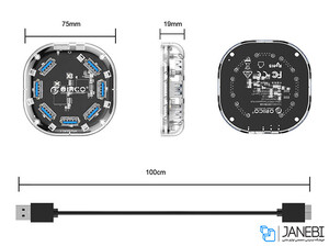 هاب یو اس بی 7 پورت اوریکو Orico 7 Port USB3.0 Transparent HUB H7U-U3