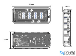 هاب یو اس بی 4 پورت اوریکو Orico 4 Port USB3.0 Transparent HUB F4U-U3