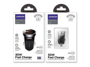 شارژر فندکی سریع دو پورت جویروم Joyroom C-A09 mini Dual USB Smart Fast Car Charger 30W