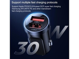 شارژر فندکی سریع دو پورت جویروم Joyroom C-A09 mini Dual USB Smart Fast Car Charger 30W