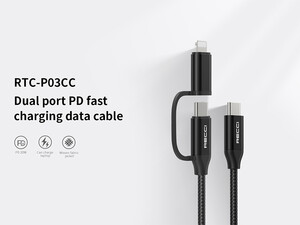 خرید کابل فست شارژر رسی Recci RTC-P03CC 2in1 PD fast charging data cable