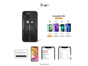 قاب فیبر کربن و چرم آیفون 14 پلاس طرح بی ام و ام3 CG Mobile iphone 14 Plus BMW M3 Carbon Fiber & Leather Case