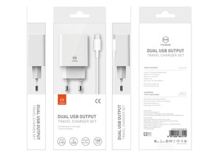 شارژر دیواری و کابل شارژ تایپ سی مک دودو Mcdodo CH-6721 Dual USB Travel Charger Set