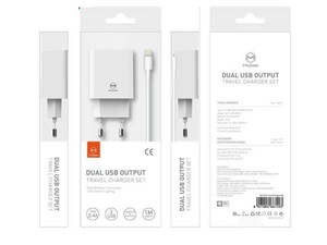 شارژر دیواری و کابل شارژ لایتنینگ مک دودو Mcdodo CH-6720 Dual USB Travel Charger Set