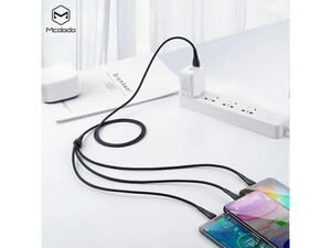 کابل شارژ 1.2 متری 3 در 1 لایتنینگ   تایپ سی   میکرو یو اس بی مک دودو MCDODO 3in1 Lightning Type-C MicroUSB Cable 1.2M CA-696 با قابلیت شارژ همزمان 3 دستگاه بصورت همزمان