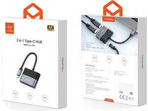 خرید هاب آداپتور تایپ سی به دو پورت HDMI و یک پورت تایپ سی مک دودو MCDODO 3 in 1 Type-C hub HDMI x2   PD HU-739