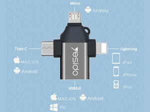 مبدل میکرو یو اس بی تایپ سی و لایتنینگ یسیدو Yesido GS15 3 In 1 OTG Adapter USB To Type-C/Micro USB/Apple Port Converter