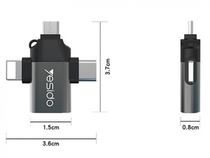 مبدل میکرو یو اس بی تایپ سی و لایتنینگ یسیدو Yesido GS15 3 In 1 OTG Adapter USB To Type-C/Micro USB/Apple Port Converter