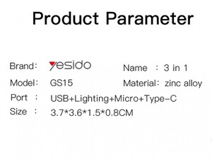 مبدل میکرو یو اس بی تایپ سی و لایتنینگ یسیدو Yesido GS15 3 In 1 OTG Adapter USB To Type-C/Micro USB/Apple Port Converter