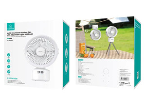 قیمت پنکه دستی دارای پایه جداشدنی، چراغ و ریموت کنترل یوسامز USAMS US-ZB258 Multi-functional Outdoor Silent Fan