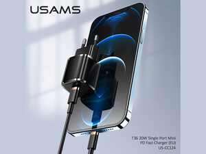 شارژر دیواری تایپ سی 20 وات و کابل شارژ تایپ سی به لایتنینگ یوسامز USAMS Charger + Type C to Lightning Data Cable