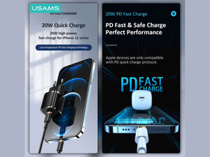 شارژر دیواری تایپ سی 20 وات و کابل شارژ تایپ سی به لایتنینگ یوسامز USAMS Charger + Type C to Lightning Data Cable