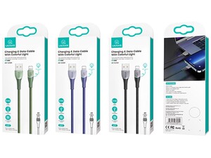 کابل داده و شارژر سریع لایتنینگ 1.2 متری یوسامز USAMS U77 3A Lightning Fast Charging And Data Cable with Colorful Lights US-SJ541