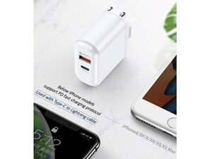 شارژر دیواری سریع 2 پورت یوسامز Usams T12 PD QC3.0 Fast USB Wall Charger