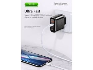 شارژر دیواری سریع 2 پورت یوسامز Usams T23 QC3.0 PD3.0 Digital Fast Charger