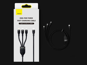 کابل فوق شارژ سریع سه سر تایپ‎سی به لایتنینگ، میکرو و تایپ‎سی 1.5 متری بیسوس Baseus Flash Series Fast Charging Cable 100W CASS030201