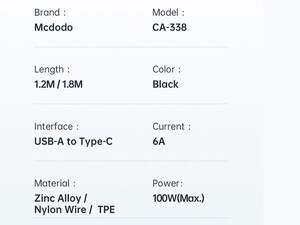 MCDODO CA-3381 1.8m 90 Degree USB-A to Type-C 6A Super Charge Transparent Data Cable - Black