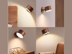 چراغ دیواری چوبی لمسی شارژی با قابلیت چرخش 360 درجه NO-HB013 Wooden Wall Lamp USB Rechargeable Night Light Touch Dimming Magnetic