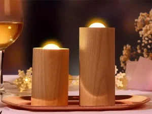 چراغ خواب شارژی طرح شمع چوبی Wood LED Candlelight Simulation Wax Candle Night Light