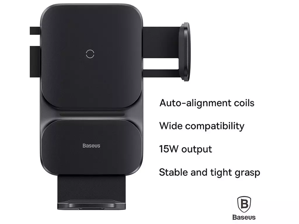 پایه نگهدارنده و شارژر وایرلس موبایل خودرو بیسوس Baseus Wisdom 15W Wireless Charger Air Vent Car Mount Holder