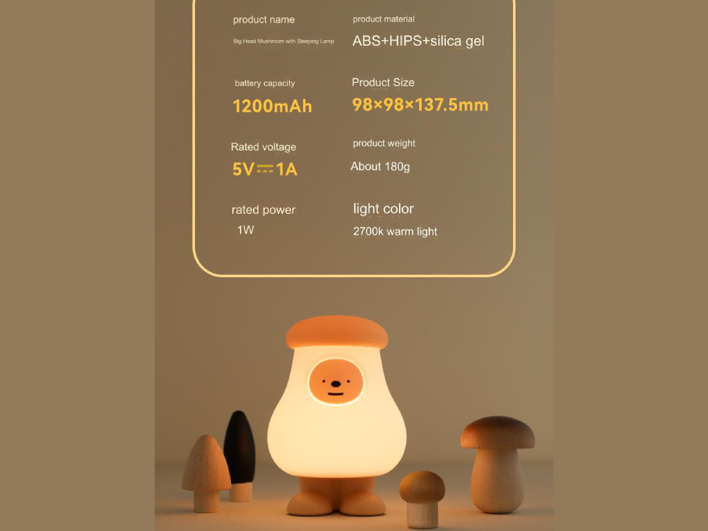 چراغ خواب فانتزی رومیزی شارژی MUID Mushroom Boy Night Lamp H-L