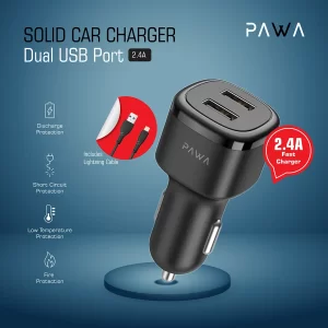 شارژر ماشین جامد دو درگاه USB 2.4A با کابل لایتنینگ