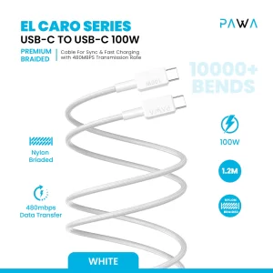 کابل بافته پریمیوم سری Pawa El-Claro USB-C به USB-C 100W پاوا