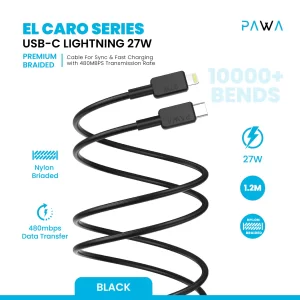 کابل بافته ممتاز سری Pawa El-Claro از USB-C به LIGHTNING 27W کابل آیفون پاوا