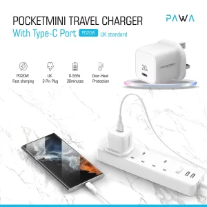 شارژر مسافرتی POCKETMINI با درگاه Type-C PD20W - استاندارد انگلستان پاوا