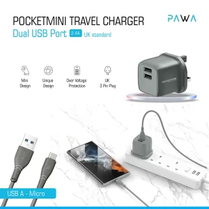 شارژر مسافرتی PocketMini دوگانه USB استاندارد UAB-A به کابل میکرو پاوا