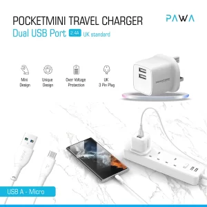 شارژر مسافرتی PocketMini دوگانه USB استاندارد UAB-A به کابل میکرو پاوا