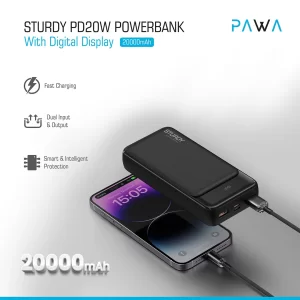 پاوربانک سالید PD20W با صفحه نمایش دیجیتال 20000 میلی آمپر ساعت پاوا