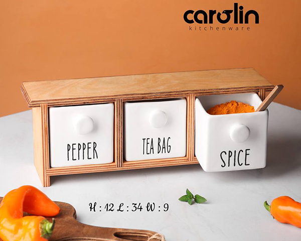 جا ادویه دراور 3 کشو بزرگ سرامیکی کارولین 262