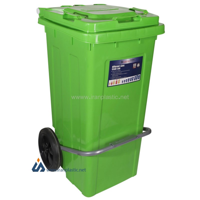 سطل زباله 100 لیتری چرخ دار و پدال دار ماهینی پلاستیک
