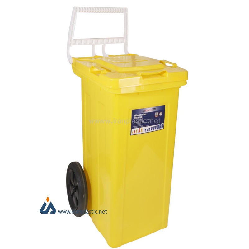 سطل زباله چرخ دار 70 لیتری با دسته ماهینی پلاستیک