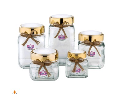 بانکه حبوبات بلور نیلوفر مدل طلا