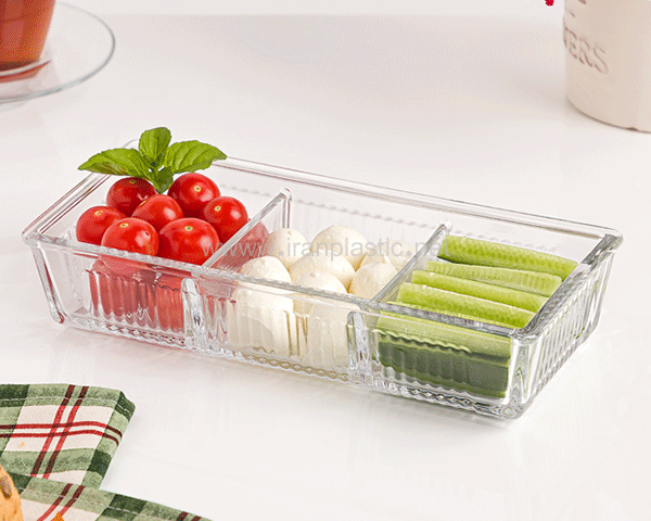 اردورخوری شیشه ای سه خانه درب اکرولیک لیمون 2101