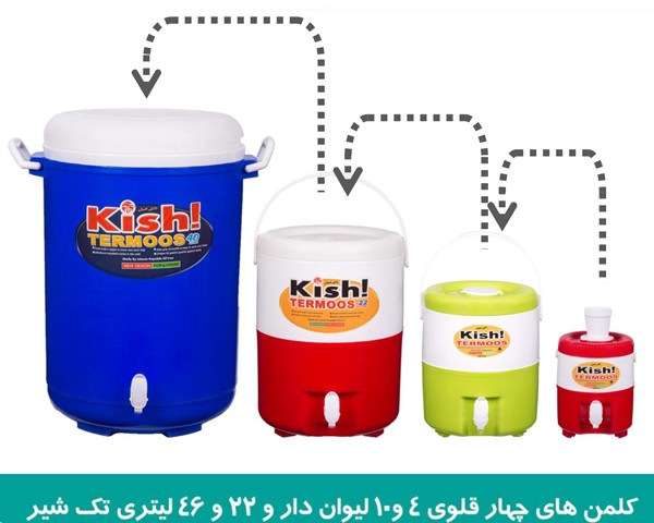 کلمن آب چهارقلوی 4 و 10 لیواندار 22 و 46 لیتری کیش
