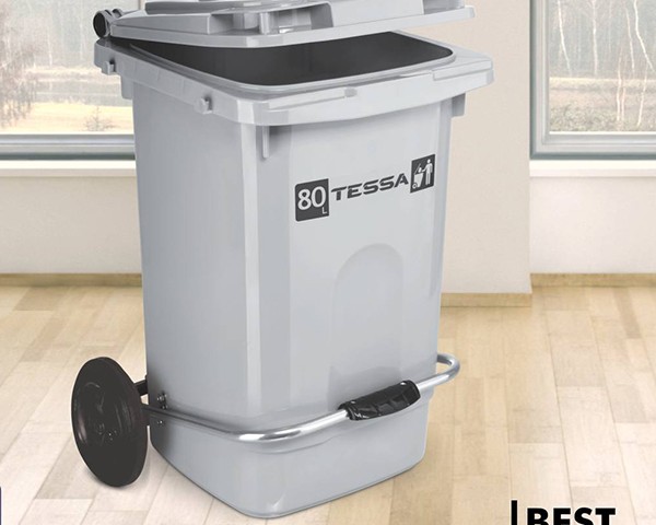 سطل زباله 80 لیتری چرخ دار و پدال دار تسا پلاستیک