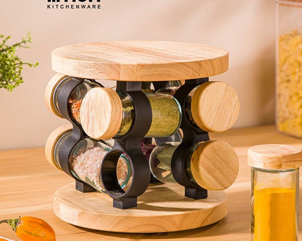 ست ادویه گردان 8 عددی چوبی لیمون 2305