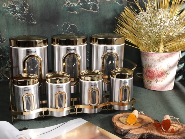 سرویس آشپزخانه 8 پارچه استیل طلایی آرتیستون