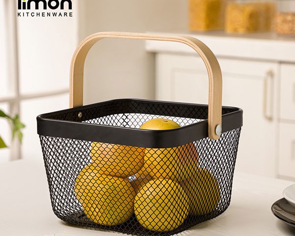 سبد فلزی مربع با دسته چوبی لیمون 2321