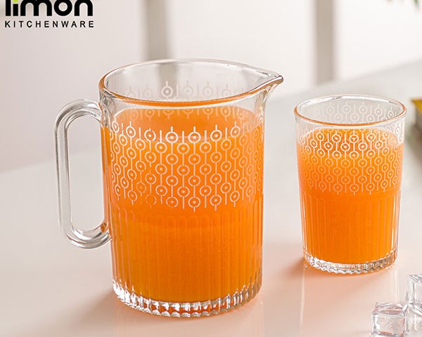 ست پارچ و لیوان شیشه ای شیاردار لیمون 2318