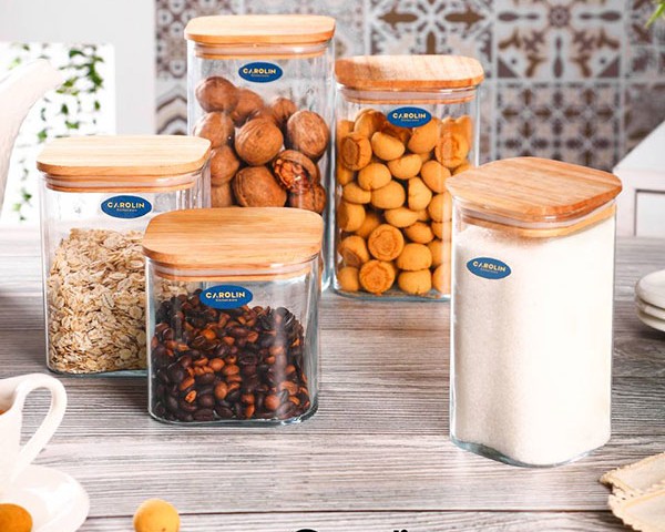 بانکه بلور ادویه قاشق دار چوبی آیسان کارولین