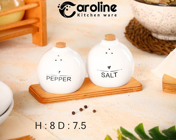 نمکدان تپلی سرامیکی جفتی زیر دار کارولین